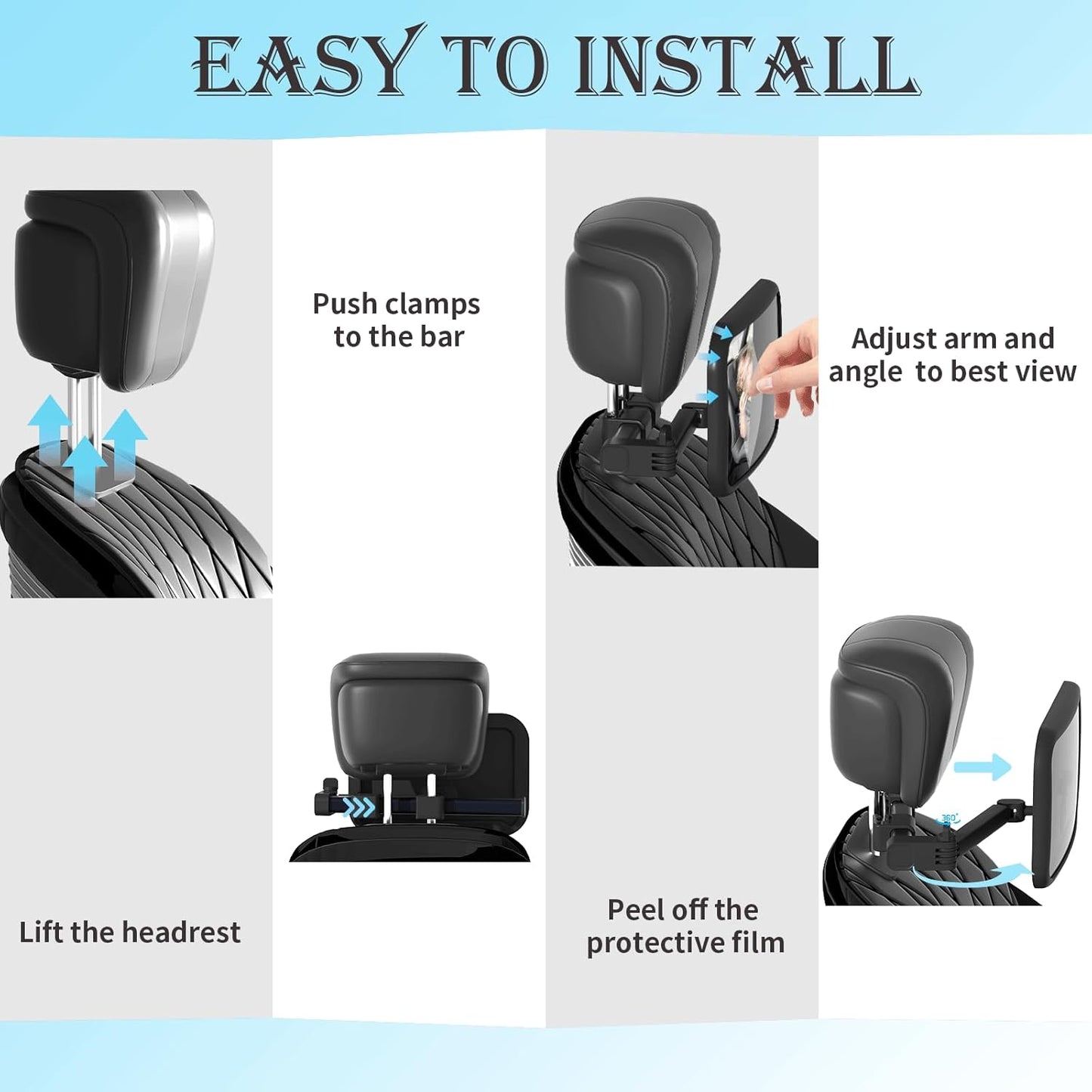 Baby Car Mirror Rear Facing, Safety Adjustable Car Seat Mirror for Baby Extendable Camera Monitor with Hook Clip Design Clear View ShatterProof + 2 Baby on Board Stickers,2 Seat Headrest Hook