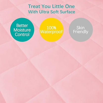 Pack and Play Sheets Fitted Waterproof Pack and Play Mattress Protector Pad Cover 2 Pack Pink Quilted 39" x 27"