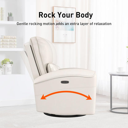 Bonzy Home Power Swivel Rocker Recliner Chair with USB Port, 23.2" Wide Seat, Fixed Lumbar Support, Upholstered Glider Chair for Nursery Living Room, Brown