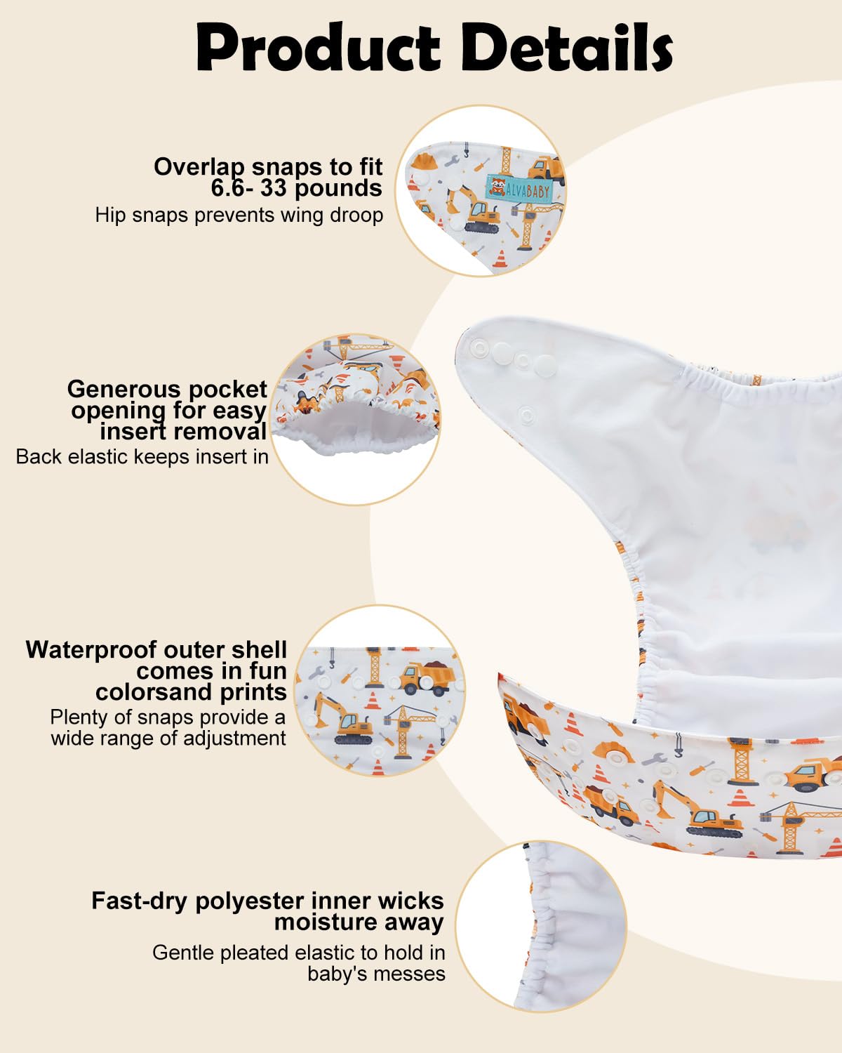 ALVABABY Baby Cloth Diapers 6 Pack with 12 Inserts Cloth Diaper Covers Adjustable Washable Reusable for Baby Girls and Boys
