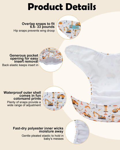 ALVABABY Baby Cloth Diapers 6 Pack with 12 Inserts Cloth Diaper Covers Adjustable Washable Reusable for Baby Girls and Boys