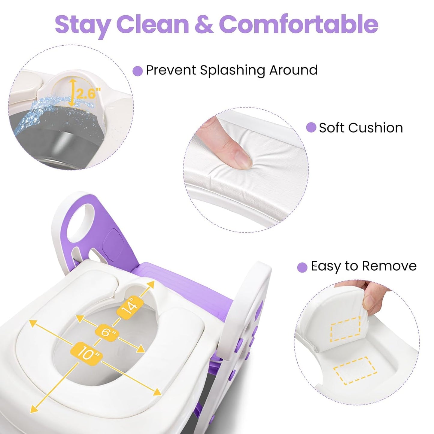 Potty Training Seat, Primlect Upgrade Ultra-Stable Toddler Toilet Seat for Kids Boys Girls, 2 in 1 Potty Training Toilet with Step Stool, Adjustable Seat and Ladder, Non-Slip Pad, Splash Guard (Grey)