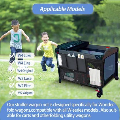 Stroller Wagon Cargo Net, Abnaok Wagon Accessories Organizer Compatible with WONDERFOLD W-Series Models, Large Capacity Mesh Cargo Storage Bag with Sorting Pockets Compatible with Keenz Wagon