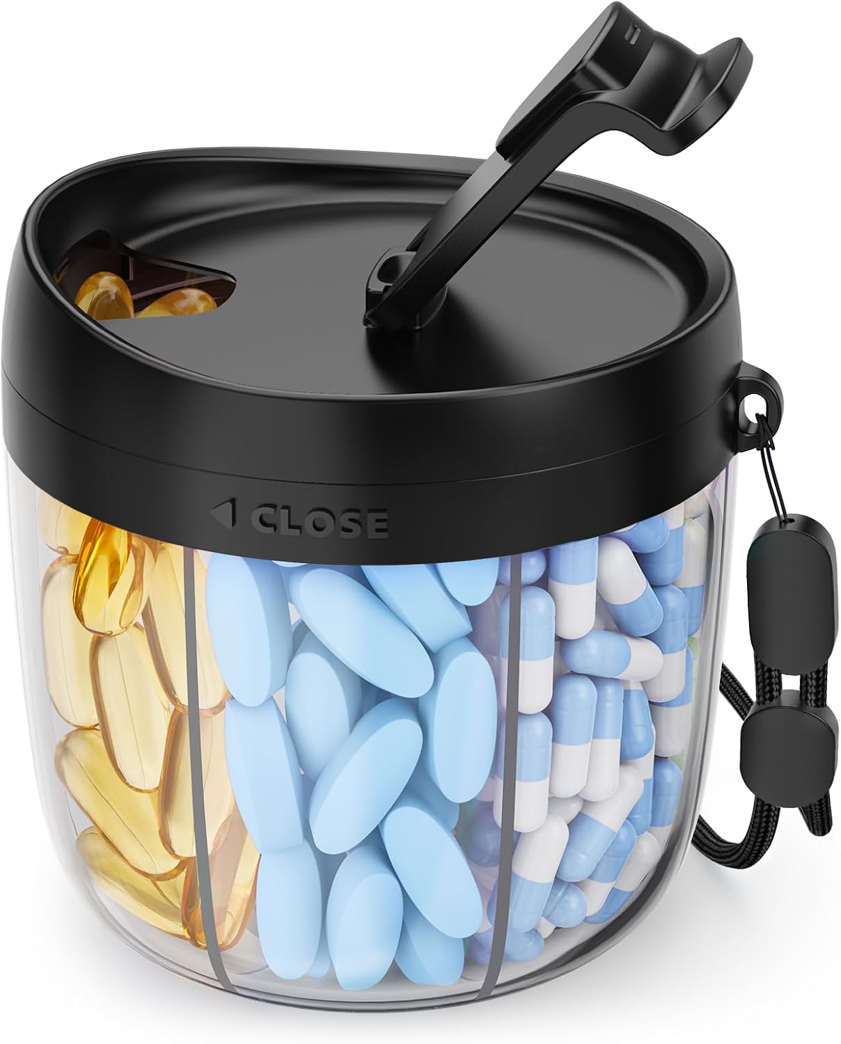 AMOOS Cute Pill Dispenser with 7 Compartments, Pill Bottle Organizer with Anti-Mix Design, Portable Pill Organizer for Travel with Wide Mouth for Easy Access, BPA-Free Patented Pill Container, Pink