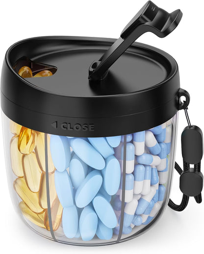 AMOOS Cute Pill Dispenser with 7 Compartments, Pill Bottle Organizer with Anti-Mix Design, Portable Pill Organizer for Travel with Wide Mouth for Easy Access, BPA-Free Patented Pill Container, Pink