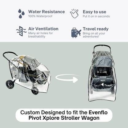 SASHA'S Rain and Wind Cover for Evenflo Pivot Xplore All-Terrain Stroller Wagon, Clear Design, Ventilation Holes, Maximum Coverage (Stroller not Included) Made in USA