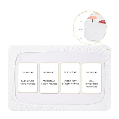 TILLYOU Pack and Play Sheet - Soft Quilted Crib Cover Pad, Toddlers Mattress Protector with 1''-3'' Deep Pocket, Thick Play Yard Playpen Sheets, Crib Mattress Pad, 39"x27", Fruit Shadow