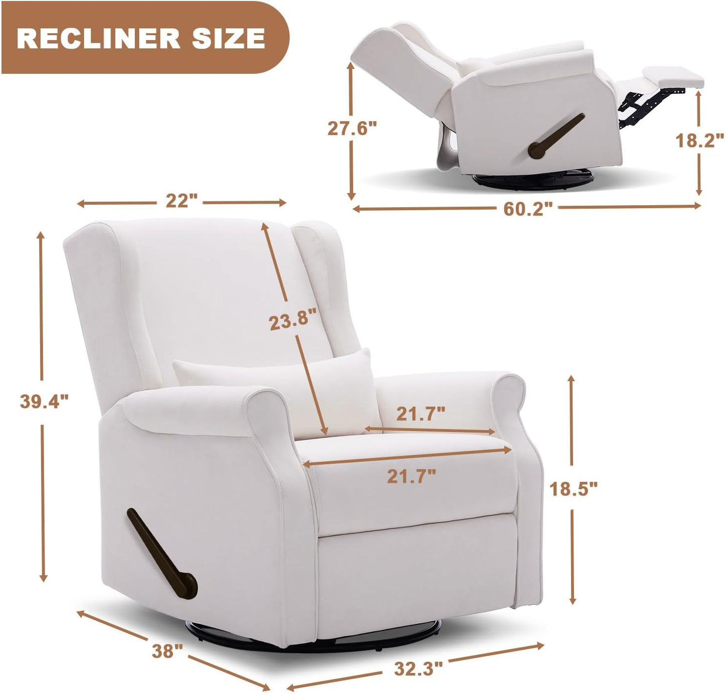 Eiayeebil Nursery Swivel Glider Recliner,Rocking Chair Nursery with Footrest,Rocking Recliner Chair for Nursery,Glider Rocker Recliner for Living Room & Bedroom,Beige