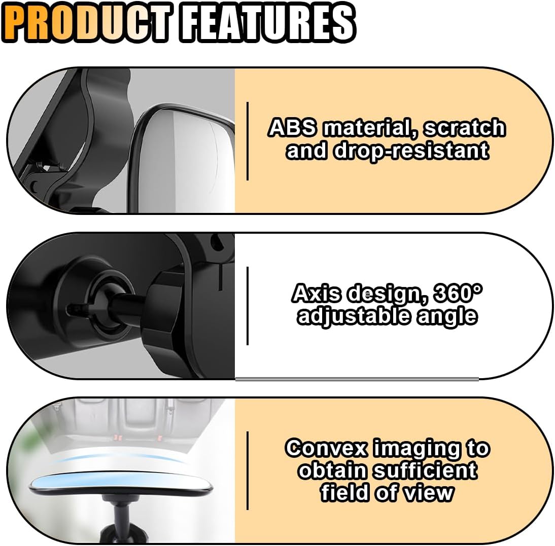 Car Rearview Baby Mirror, Universal Wide Angle Convex Mirror Clip-on Mirrors, Adjustable Convex Safety Rearview Mirrors for Viewing Rear Passengers, Suitable for Most Cars