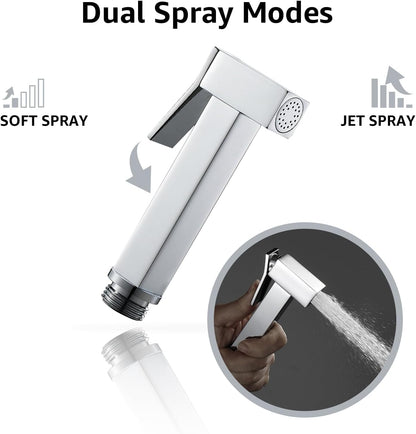 Handheld Bidet Sprayer for Toilet, Cloth Diaper Sprayer with Wall Mounts (ABS) and Hand Held Bidet Bathroom Hose (Stainless Steel), Jet Spray for Toilet, Muslim Shower, Easy to Install (Chrome)
