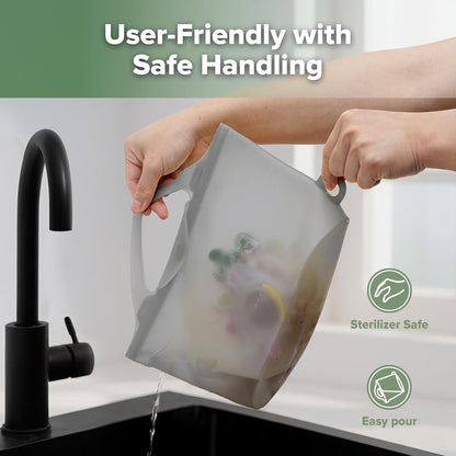 Haakaa On-The-Go Silicone Microwave Steam Sterilizer Bags for Travel, 40oz/1250ml Reusable Silicone Steaming Bags for Baby Bottles, Breast Pump, Accessories, Pacifiers, Teethers,Grey/1PC