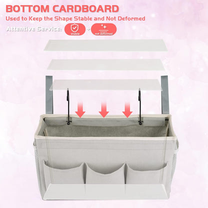 Loghot Bedside Caddy/Bedside Storage Bag Hanging Organizer for Bunk and Hospital Beds,Dorm Rooms Bed Rails,Can be Placed Glasses,Books,Mobile Phones,Keys (White)