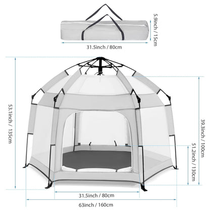 Bend River Baby Playpen with Canopy, Portable Baby Beach Tent, Toddler Play Yard Indoor and Outdoor, Foldable Mosquito Net for Infant - Grey