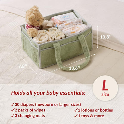 luxury little Soft Baby Diaper Caddy Organizer, Nursery Storage Basket with Removable Divider, Portable Baby Diapers Basket, Gifts for New Parent, Baby Shower (Baby Blue)