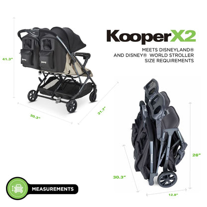 Joovy Kooper X2 Double Stroller, Lightweight Travel Stroller, Compact Fold with Tray, Black