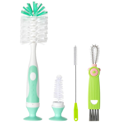 Ariseno 5-in-1 Baby Bottle Brush Set, Including Nylon and Silicone Bottle Brush, Bottle Cap, Straw and Nipple Cleaner, BPA-Free (Blue)