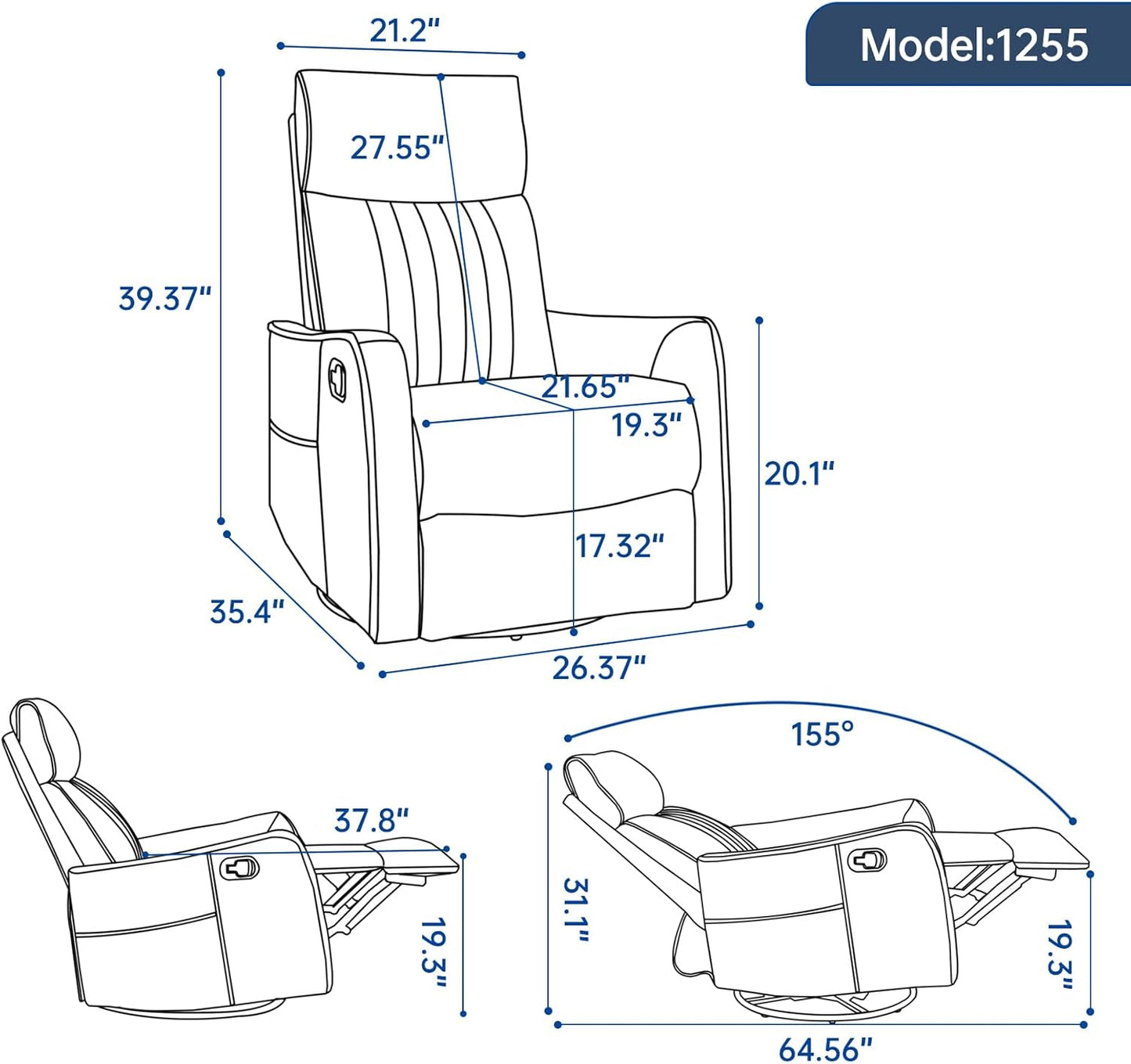 Trustyue Swivel Rocker Recliner Chair, 360° Swivel Recliner with Heat and Massage, Rocker Recliner Nursery Glider Chair with Side Pockets for Living Room (Beige, Fabric)