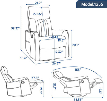 Trustyue Swivel Rocker Recliner Chair, 360° Swivel Recliner with Heat and Massage, Rocker Recliner Nursery Glider Chair with Side Pockets for Living Room (Beige, Fabric)