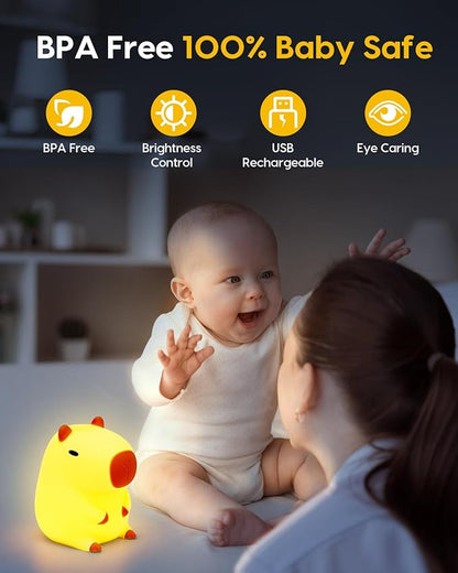 Amaredom Capybara Night Light, Adorable Capybara Lamp, Silicone Dimmable Nursery Nightlight, Rechargeable nightlight for kids with 20 Minutes Timer & Tap Control Baby Girls Women Bedrooms, Living Room