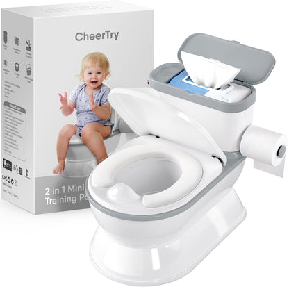 CheerTry 2-in-1 Toddler Potty Training Toilet - Larger Potty Chair & Detachable Training Seat for Boys & Girls Ages 1-3 with Flushing Sound, Wipes Storage, Toilet Paper Holder - Pink