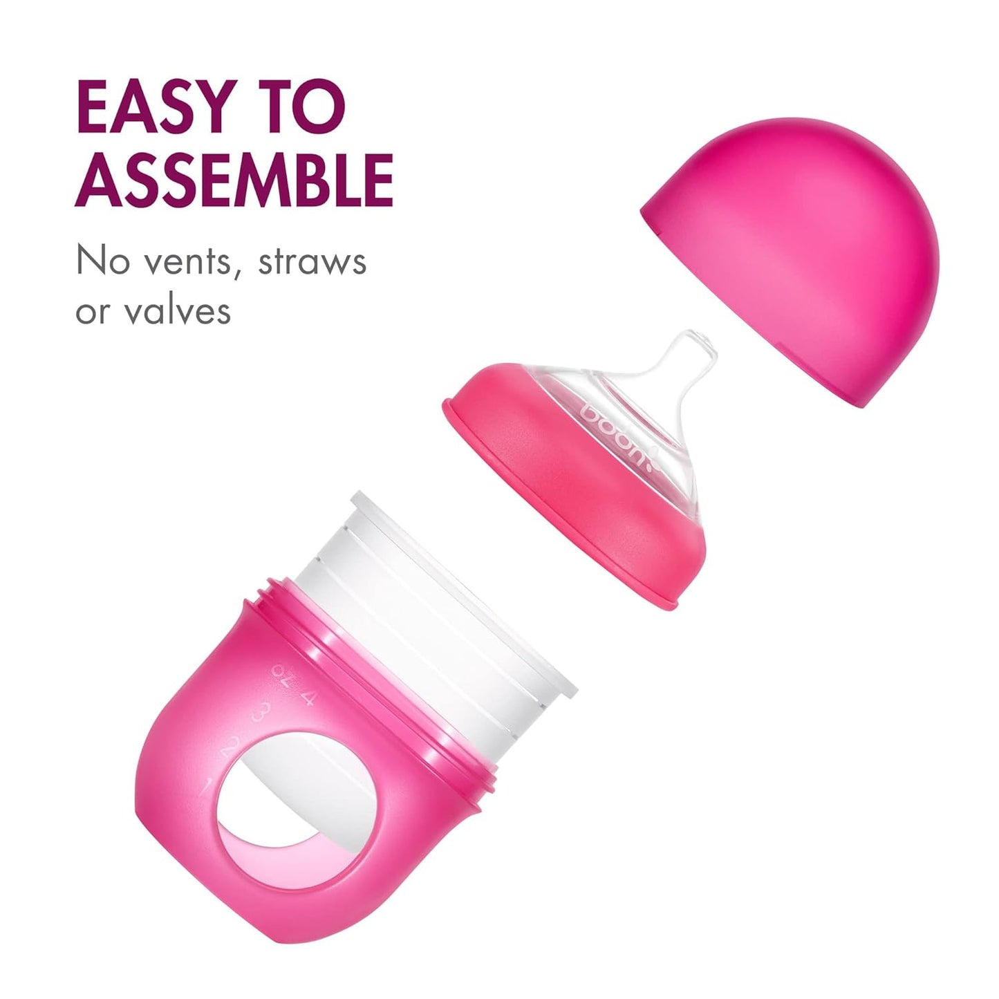 Boon Nursh Reusable Silicone Pouch Baby Bottles - Slow Flow Nipple - Silicone Baby Bottle Pouch and Nipple - Baby Feeding Essentials - Speckle - 0-3 Months - 3 Count - 4 Ounce