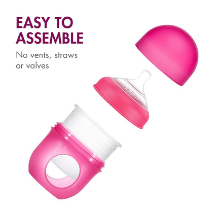 Boon Nursh Reusable Silicone Pouch Baby Bottles - Slow Flow Nipple - Silicone Baby Bottle Pouch and Nipple - Baby Feeding Essentials - Speckle - 0-3 Months - 3 Count - 4 Ounce