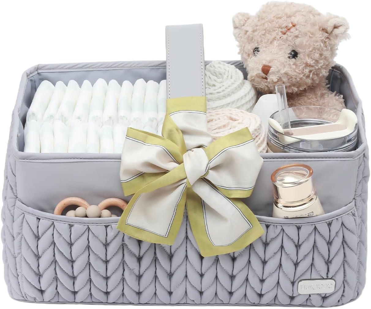 Luxurious Baby Diaper Caddy, Nursery Storage Basket for Newborn Essentials, Travel Baby Basket for Diapers Baby Wipes, Organizer Tote Bag Storage Bin, Baby Shower Gifts(Beige)