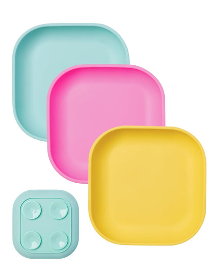 BABELIO Powerful Suction Plates for Baby and Toddler, 100% Food Grand Silicone, Divided, BPA Free, Microwave & Dishwasher Safe, Stay Put, 3 Pack