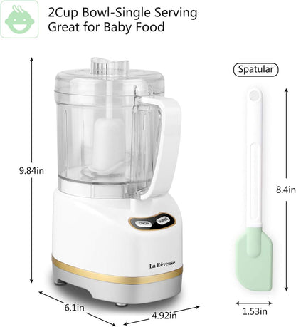 La Reveuse Electric Mini Food Processor with 200 Watts 2-Cup Prep Bowl for Mincing Chopping Grinding Blending Pureeing (Metallic Grey)