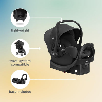 Joie Ginger and Rue Travel System – 4-in-1 Travel System with Lightweight Baby Car Seat and an Included Anti-Rebound Base for Easy Install and Height-Adjustable Stroller (Shale Dark)