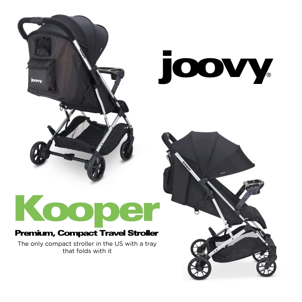 Joovy Kooper X2 Double Stroller, Lightweight Travel Stroller, Compact Fold with Tray, Black