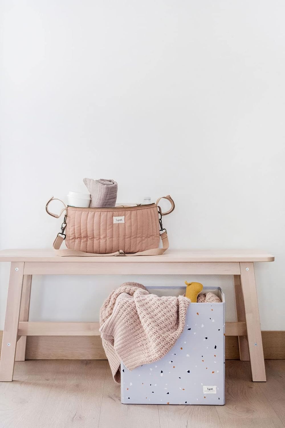 3 Sprouts Universal Quilted Stroller Organizer with Cup Holder and Zip Top - Durable Caddy Accessory with Storage - Shoulder Strap Converts Organizer to Small Diaper Bag - Gray