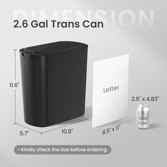 Cesun Automatic Motion Sensor Bathroom Trash Can with Lid, 2.6 Gallon Touchless Trash Bin, Smart Plastic Slim Garbage Can Small White Wastebasket for Toilet, Office, rv, Bedroom, Living Room
