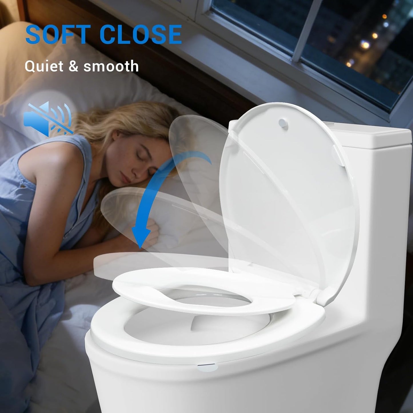 KHE Elongated Toilet Seat with Child Seat 18.5 Inch, Soft Close Toilet Seat with No-Touch Handle, Quick Release, Non-Slip, Durable PP, White
