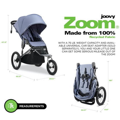 Joovy Zoom360 Ultralight Jogging Stroller Featuring High Child Seat, Shock-Absorbing Suspension, Extra-Large Air-Filled Tires, Parent Organizer, Air Pump, and Easy One-Hand Fold (Black)