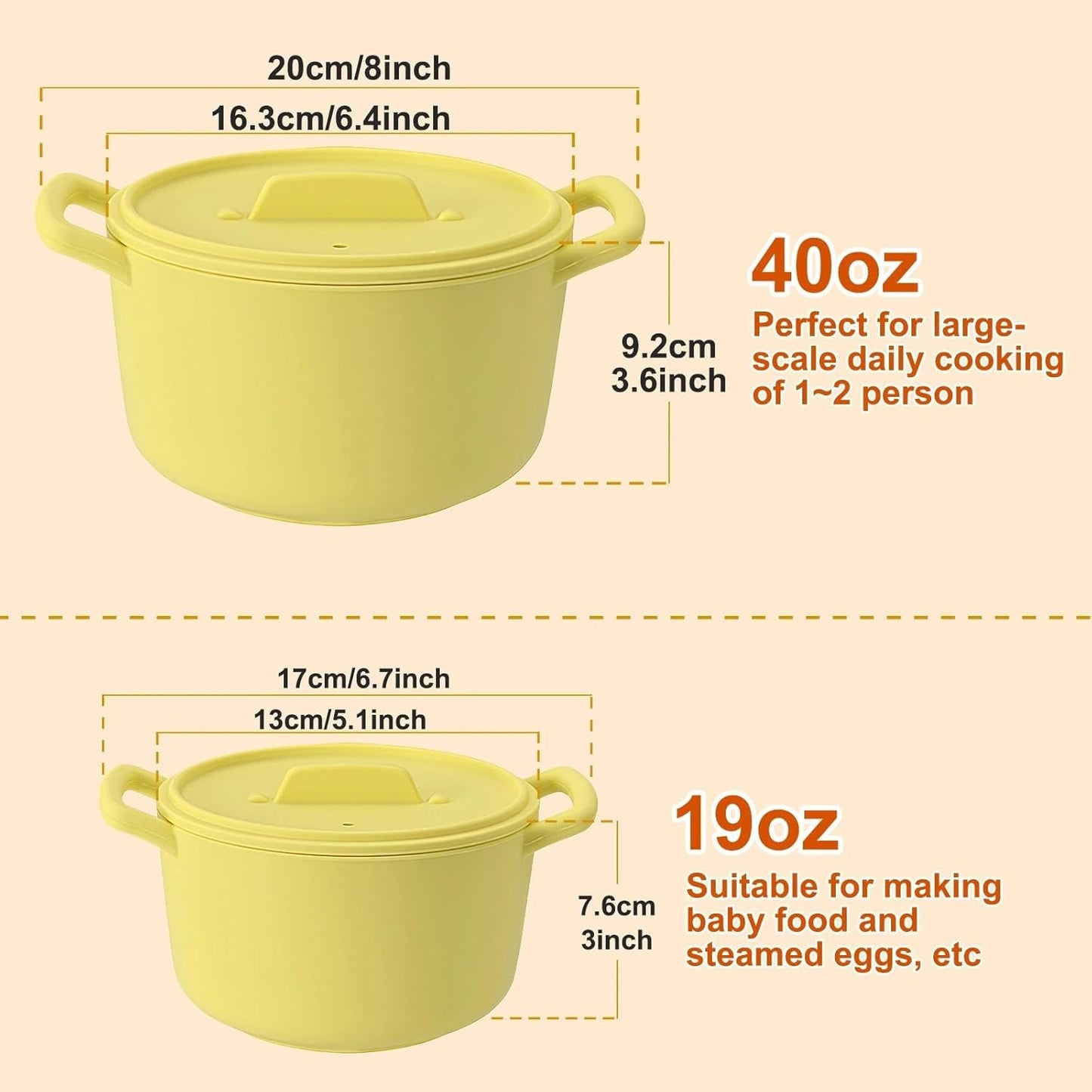 Small Silicone Steamer Microwave, Steamer for Baby Food Maker, Vegetable, Egg, 100% Food Grade Silicone Microwave Bowl with Lid and Handle, Non-stick, Easy Clean, Dishwasher Safe, 19oz