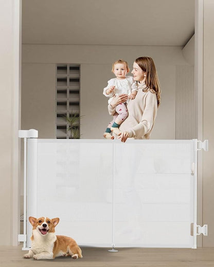 Miumoon 59 inch Retractable Baby Gates 34 inch Tall, Retractable Gate with Reinforced Strip Design to Prevent Crawling Through, 5 FT Retractable Dog Gate for Stairs, Doorways, Hallways, Indoor/Outdoor