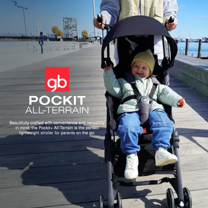 gb Pockit+ All-Terrain, Ultra Compact Lightweight Travel Stroller with Canopy and Reclining Seat in Velvet Black