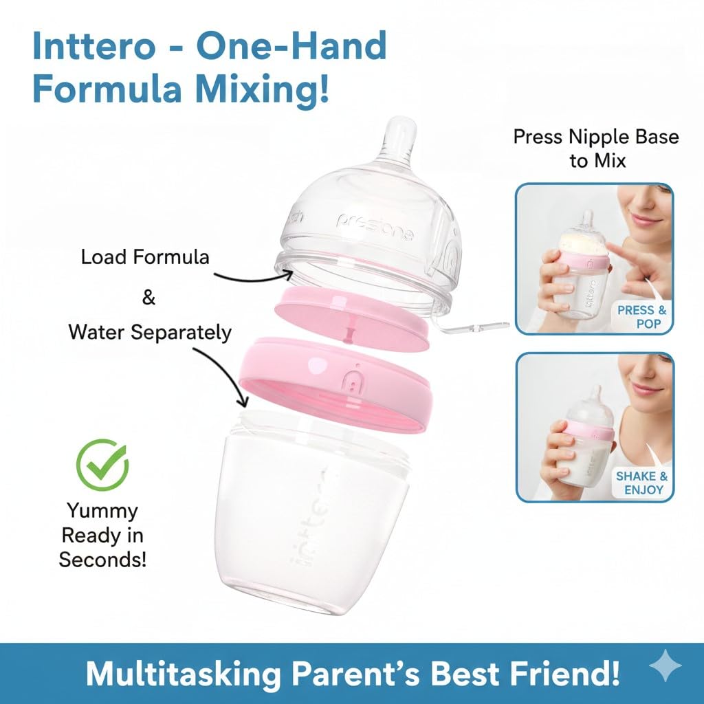 Baby Bottles with Built-in Formula Dispenser, Anti-Colic Wide Neck Design for Newborn Feeding and Everyday Baby Essentials, 9 Oz Medium Flow (2 Pack), Stylish White