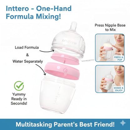 Baby Bottles with Built-in Formula Dispenser, Anti-Colic Wide Neck Design for Newborn Feeding and Everyday Baby Essentials, 9 Oz Medium Flow (2 Pack), Stylish White