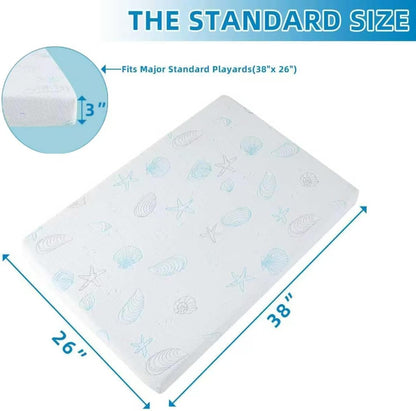 Pack and Play Mattress 38"x26"x3", Crib Mattress Pad for Playard, Pack n Play Mattress with Soft Breathable Washable Cover for Baby and Toddler