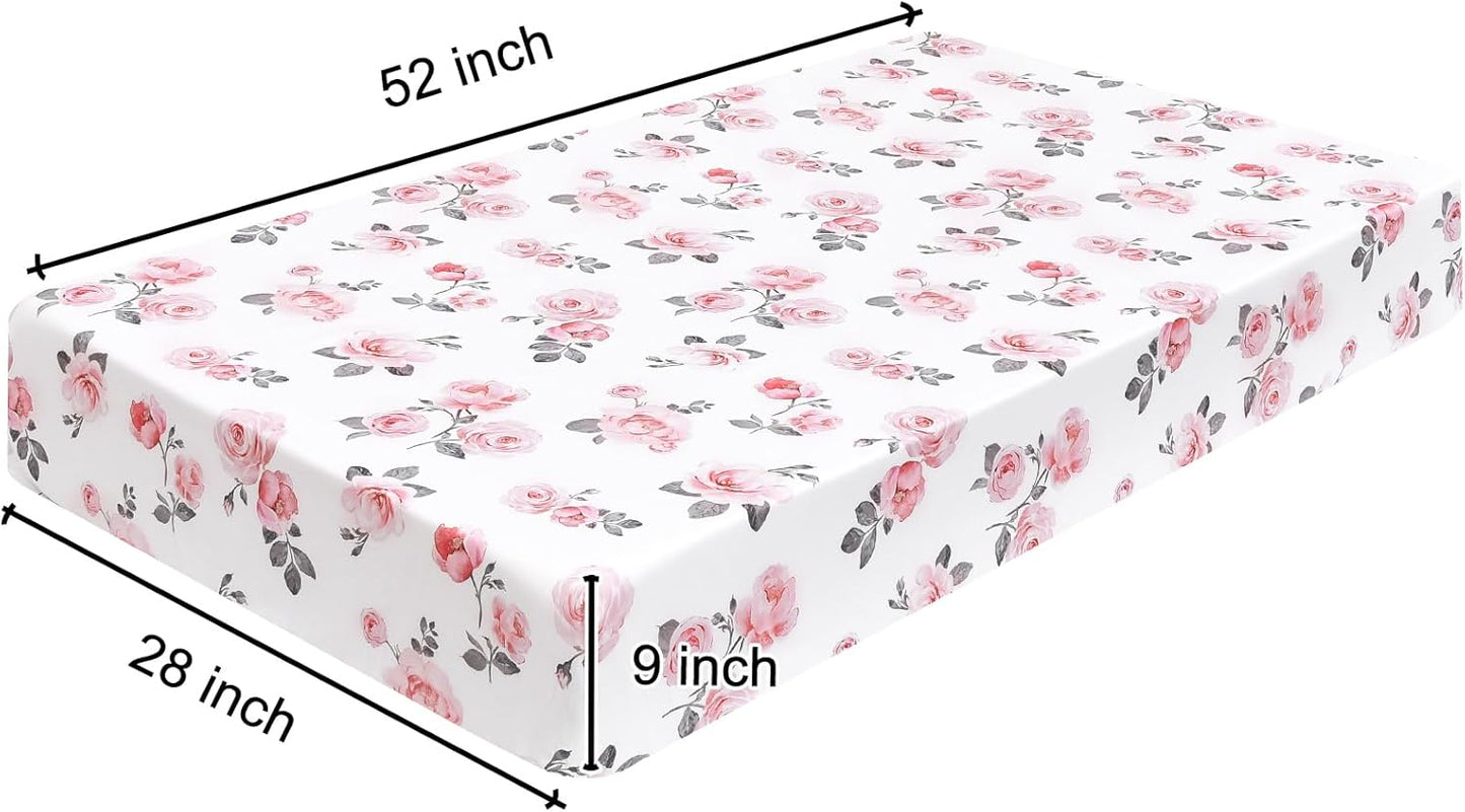 PHF 3 Pack Soft Mini Crib Sheets, Floral & Animal Pack N Play Sheets for Baby Boys Girls, No Slip Universal Fit for Pack N Play, Playard, Portable and Mini Crib Mattresses,Floral & Animal