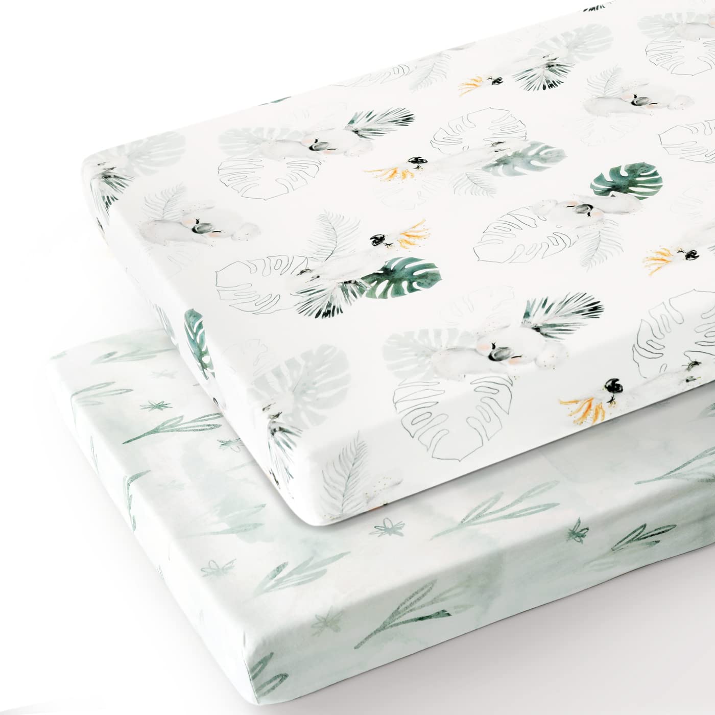 GRSSDER Stretch Ultra Soft Jersey Knit Fitted Pack n Play Playard Sheets Set 2 Pack，Fits Portable/Mini Cribs Sheets, Playards Mattress Pads, Stylish Watercolor Animals for Baby, Mint Green