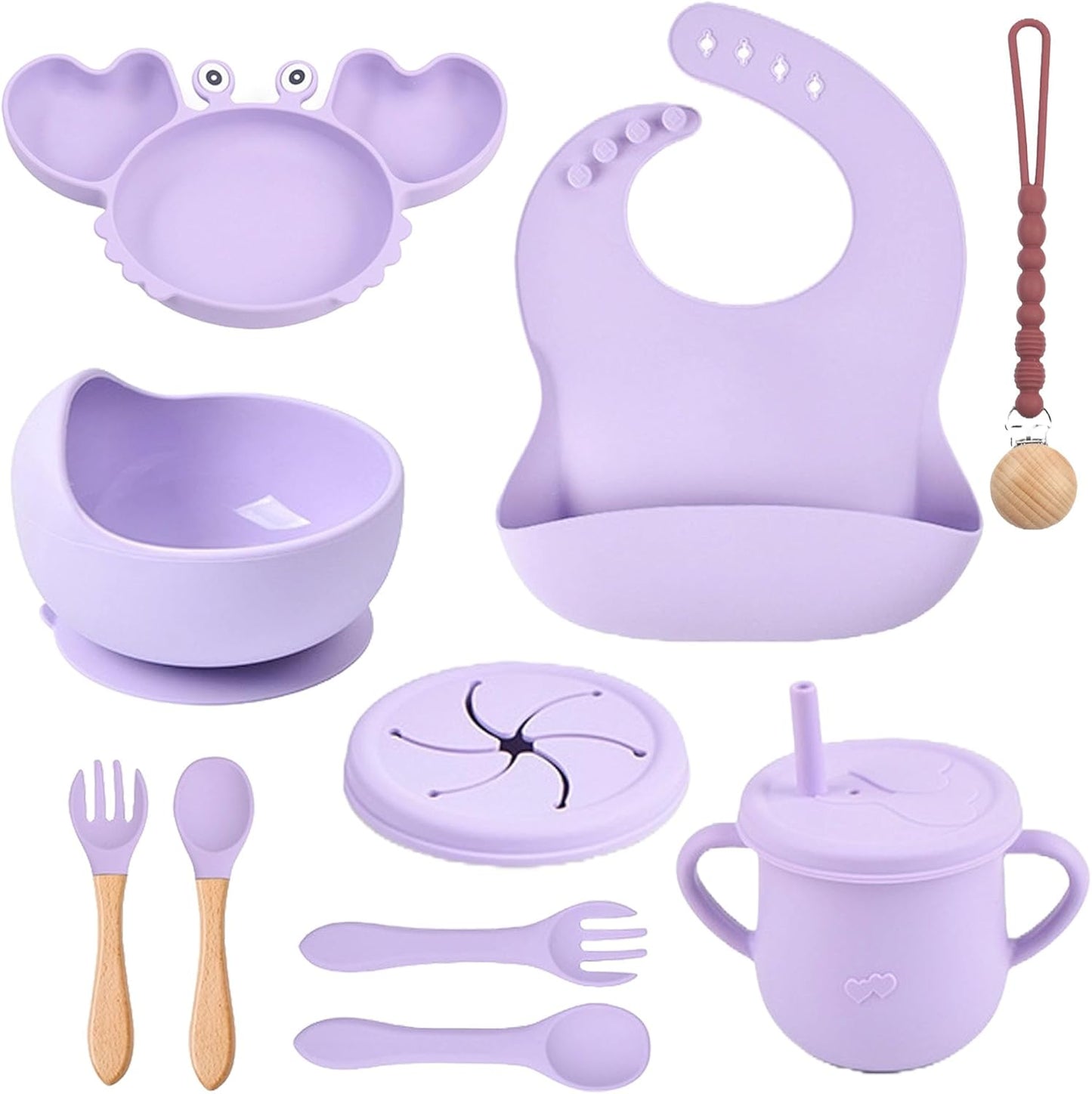 Silicone Baby Feeding & Weaning Set – Food-Grade Baby Led Weaning Supplies with Suction Plate, Bowl, Bib, Sippy Cup & Soft Spoon Fork – Dishwasher & Microwave Safe (Brown)