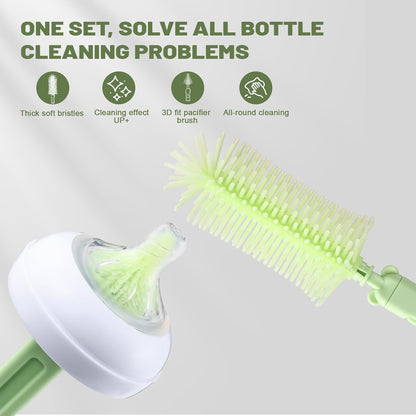 Baby Bottle Cleaner Brush Set Bottle Cleaner Brush Set Portable Bottle Cleaning Kit Set Silicone Brush, Nipple Brush, Straw Brush, Dispense Detergent Dispenser, Drying Rack - 6 in 1