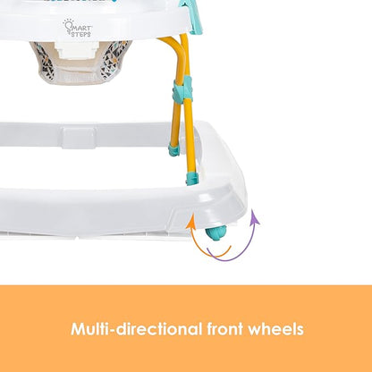Smart Steps Trend Activity Walker with Removeable Toy Bar, Multi-Directional Front Wheels, Tray, Adjustable Height and Flat Fold Frame for Storage, Ages 6 Months +, Zoo-ometry White