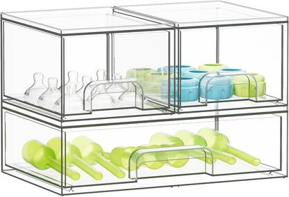 SpaceAid Bottle Storage Organizer Baby - Acrylic Bottles Station Organizer Container, Stackable Clear Drawers for Countertop, Vanity, Bathroom, Cabinet, Pantry Organization, 5 Pack, 2S2M1L, 15.4" H