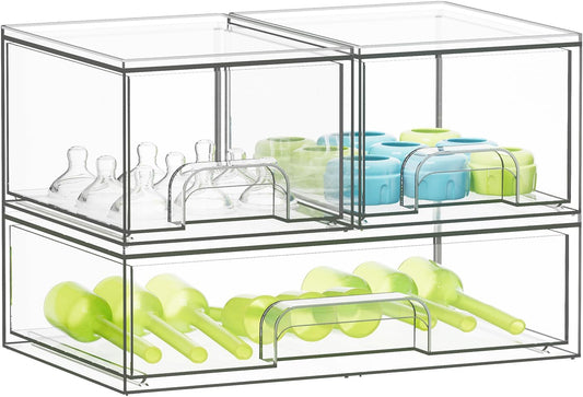 SpaceAid Bottle Storage Organizer Baby - Acrylic Bottles Station Organizer Container, Stackable Clear Drawers for Countertop, Vanity, Bathroom, Cabinet, Pantry Organization, 5 Pack, 2S2M1L, 15.4" H