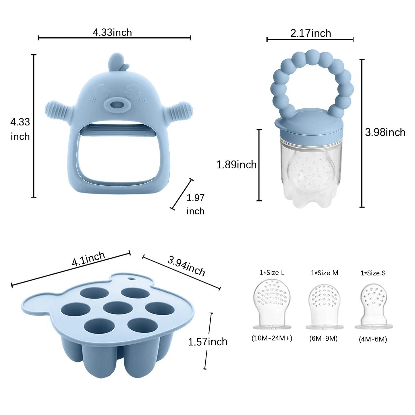 3-in-1 Baby Food & Fruit Feeder Set – Breastmilk Popsicle Mold with Freezer Tray, Teething Relief Toy, BPA Free Infant Silicone Feeding Combo, 3 Bonus Sizes (S/M/L) Sacs (Olive Green)
