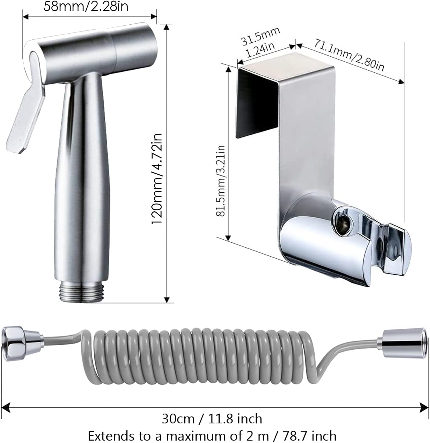 Pack of 3 Handheld Bidet Sprayer, Handheld Sprayer Stainless Steel with Water Tank Hook and Shower Hose for Feminine Wash